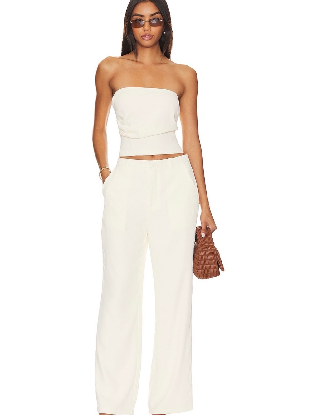 Strapless Cream Wide-Leg Set
